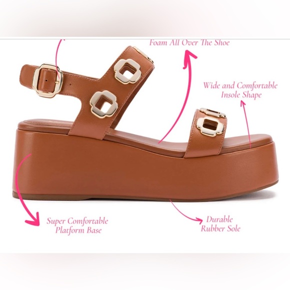 Larroude Women’s Milan Flatform Sandal In Caramel Leather Size 8 - Picture 2 of 16